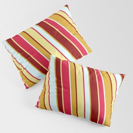 [ Thumbnail: Crimson, Tan, Dark Red, Goldenrod, and Light Cyan Colored Lines Pattern Pillow Sham ]