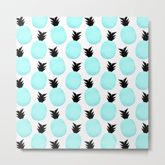 Turquoise Pineapples Metal Print