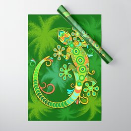 Gecko Lizard Colorful Tattoo Style Wrapping Paper