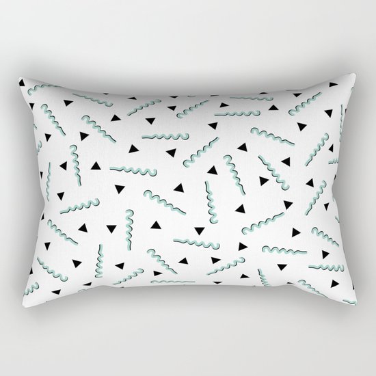 Retro Memphis Pattern Squiggle Green and Black Triangles Rectangular Pillow