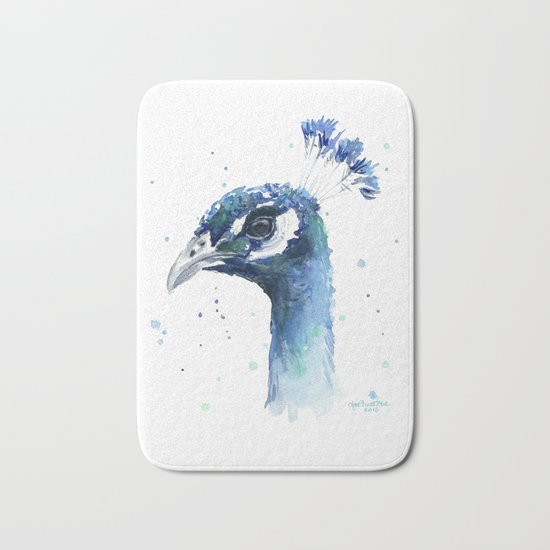 Peacock Watercolor Painting Bird Animal Bath Mat