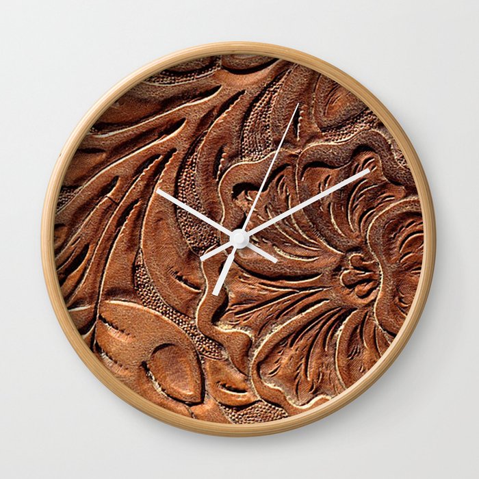 Vintage Worn Tooled Leather Wall Clock