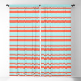 [ Thumbnail: Red & Turquoise Colored Striped/Lined Pattern Blackout Curtain ]