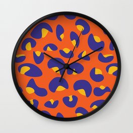 Abstract Seamless Leopard Print Pattern - Dark Slate Blue and Halloween Orange Wall Clock