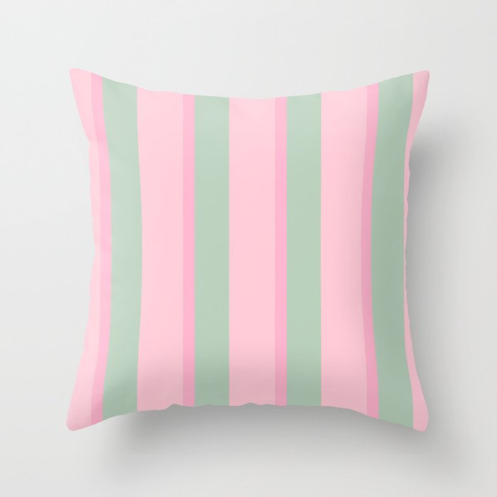 Vertical Stripes Green and Pink Throw Pillow