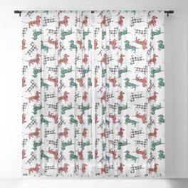 Christmas Dachshunds in Buffalo Plaid Sheer Curtain