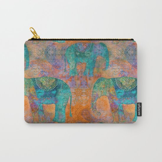 Elephant Pattern allover orange turquoise Carry-All Pouch