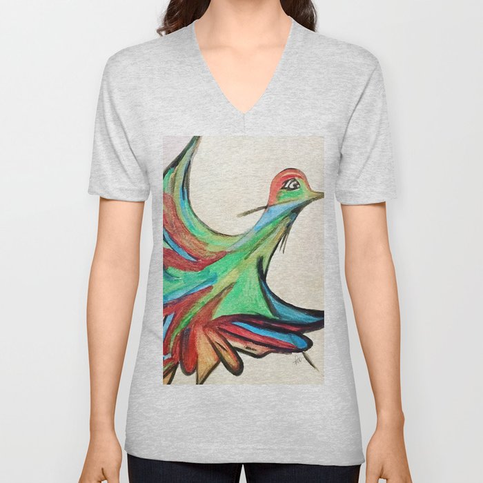 Aquarela bird V Neck T Shirt