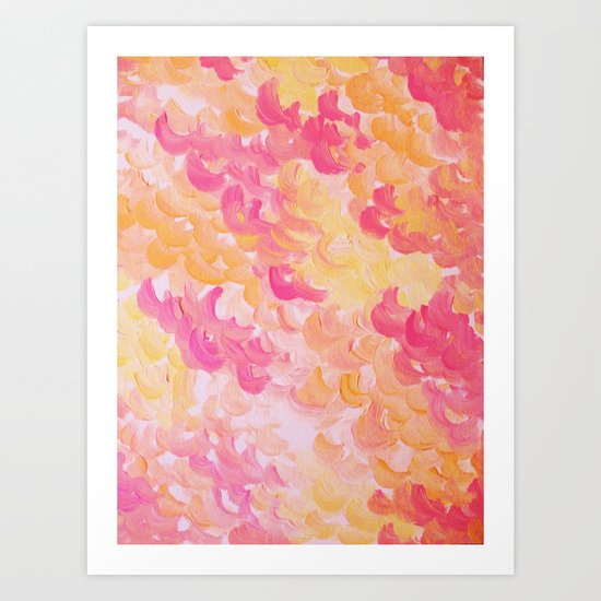 PINK PLUMES - Soft Pastel Wispy Pretty Peach Melon Clouds Strawberry Pink Abstract Acrylic Painting Art Print