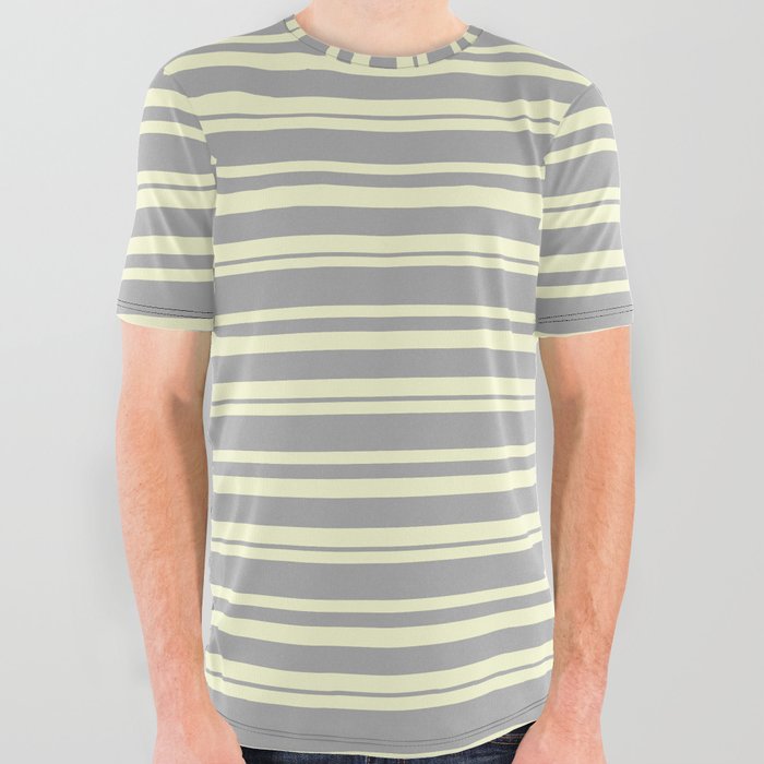 Light Yellow & Dark Grey Colored Pattern of Stripes All Over Graphic Tee