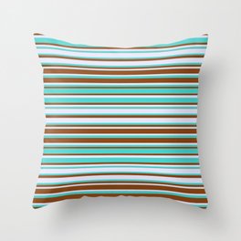 [ Thumbnail: Lavender, Turquoise, and Brown Colored Lines Pattern Throw Pillow ]