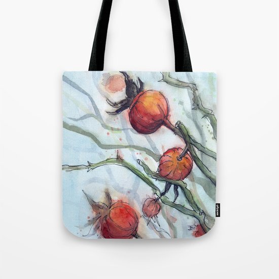 Rose Hips Abstract Watercolor Nature Tote Bag