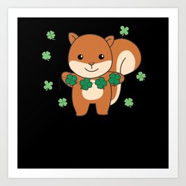 Squirrel With Shamrocks Cute Animals For Luck Art Print