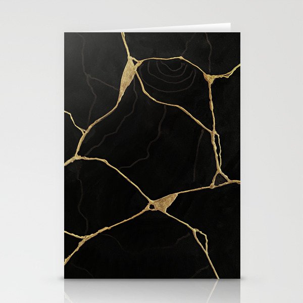 Black Kintsugi Japanese Broken Art, Japandi Style, Gold Cracks Stationery Cards