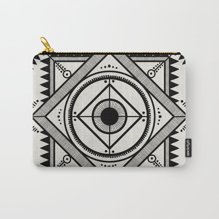 Western tribal square mandala 3 - black on neutral Carry-All Pouch
