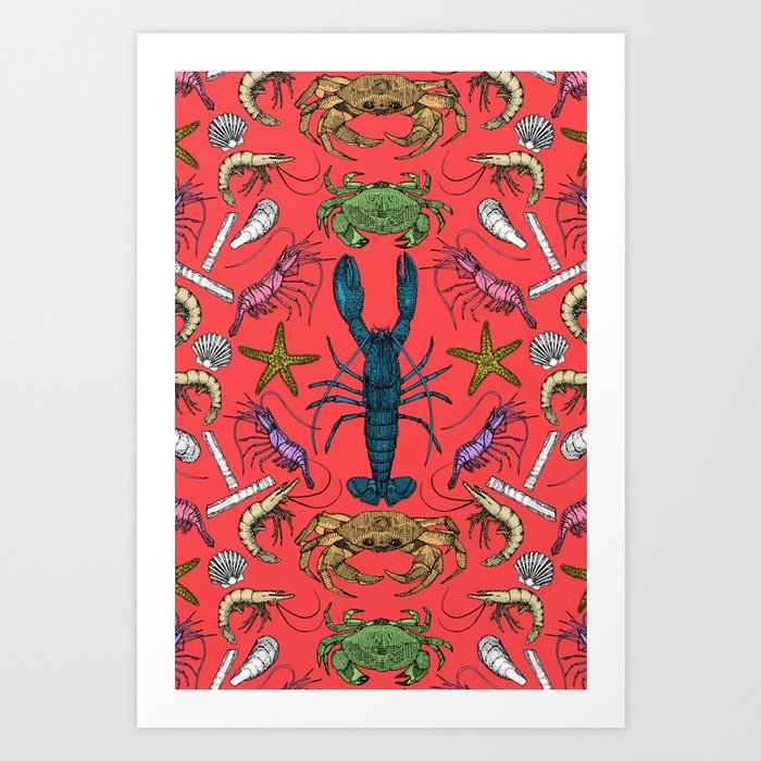 Cornwall crustaceans damask pop red Art Print