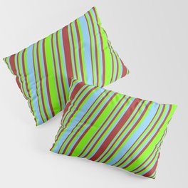 [ Thumbnail: Light Sky Blue, Brown, and Green Colored Striped/Lined Pattern Pillow Sham ]