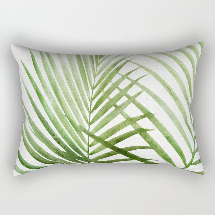 Fresh Palm Fronds Watercolor Rectangular Pillow