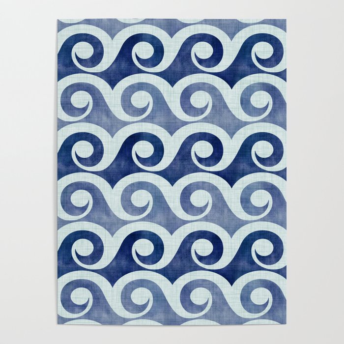 Indigo Geometric Beach Waves Poster