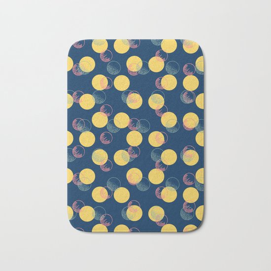 Yellow Polka Dots And Scribbles Bath Mat