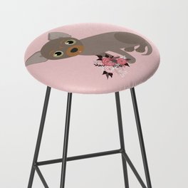 Chihuahua and Flowers Blue and Tan Dog Pink Bar Stool