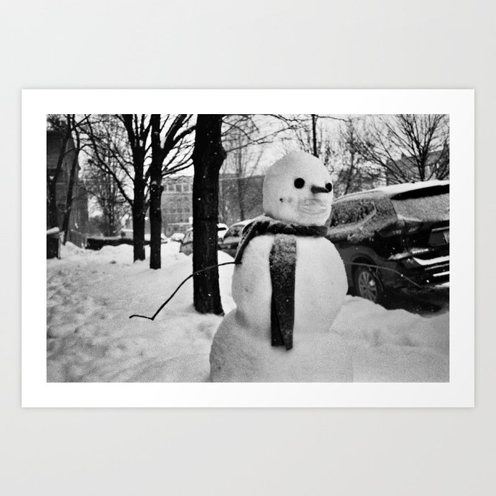 Sidewalk Snowman Art Print