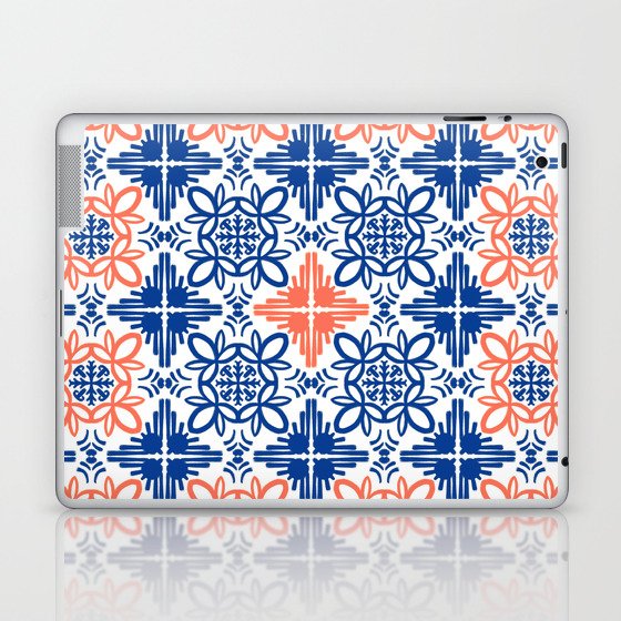 Cheerful retro Modern Kitchen Tile Pattern Red and Navy Blue Laptop & iPad Skin