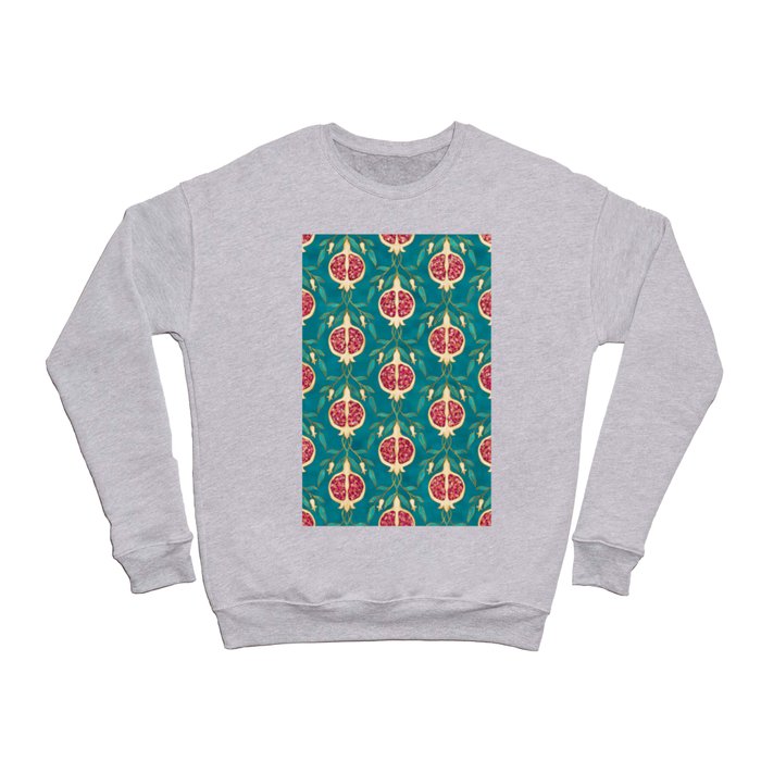 Pomegranate Pattern Teal Background Crewneck Sweatshirt