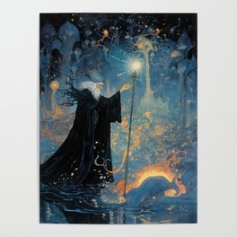 Wizard with Water and Fire Poster