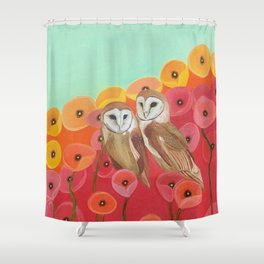 Owls in a Poppy Field Shower Curtain