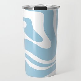 Retro Modern Liquid Swirl Abstract Pattern in Baby Blue and White Travel Mug