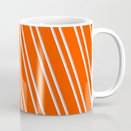 [ Thumbnail: Red, Grey, and White Colored Striped/Lined Pattern Coffee Mug ]
