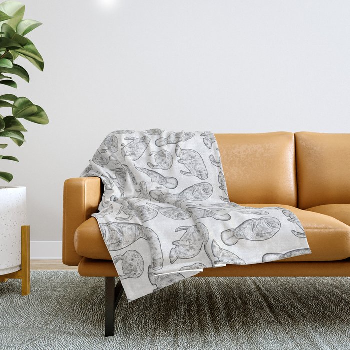 Manatees - Black & White Throw Blanket