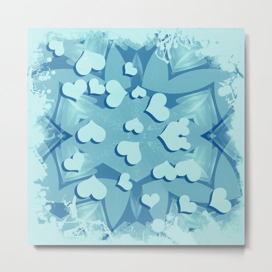Grunge floating hearts in blue Metal Print