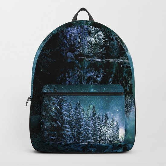 Winter Wonderland Forest Green Teal : A Cold Winter's Night Backpack