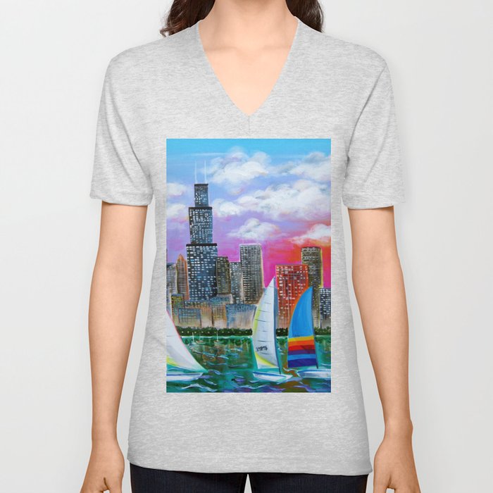 Magnificent Chicago Skyline V Neck T Shirt