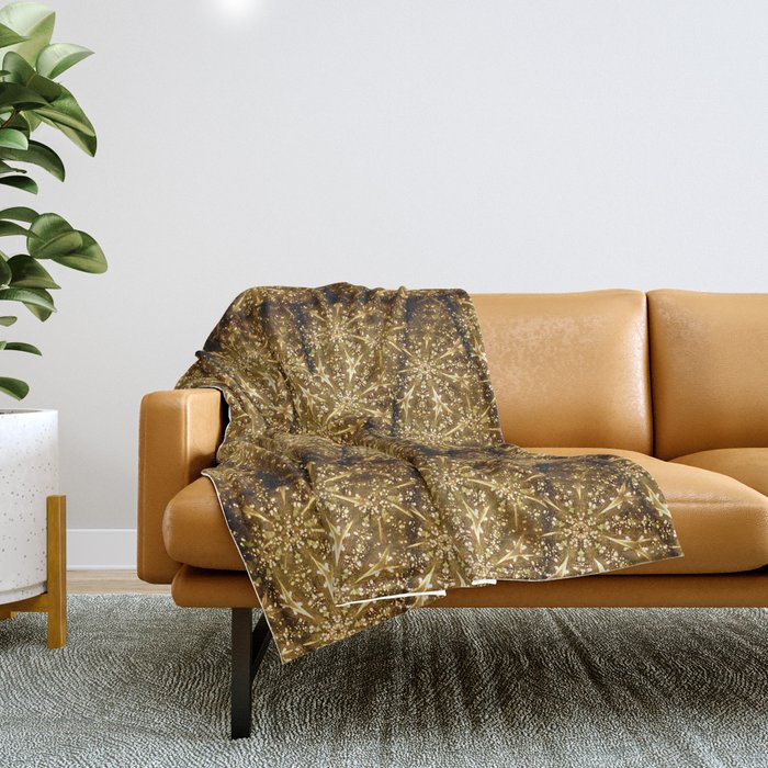 Gold Kaleidoscope Christmas Trees Pattern Throw Blanket