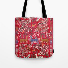 Floral Persian Rug Print With Birds And Animals Tote Bag