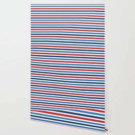 Modern Red, Blue and White Stripes Modern Collection Wallpaper