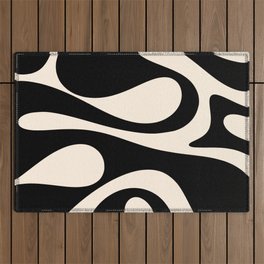 So Mod Retro Minimalist Abstract Pattern in Black and Almond Cream Outdoor Rug