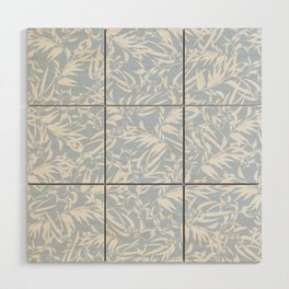 White leaves on blue pattern Wood Wall Art