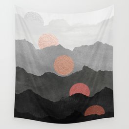 Mountains and the Moon - Black - Silver - Copper - Gold - Rose Gold Wall Tapestry