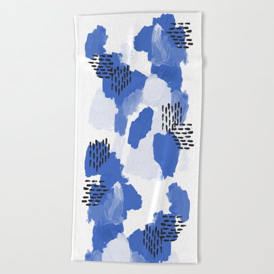 Painted blue abstract monochromatic minimal modern art painting dorm college gender neutral design Beach Towel