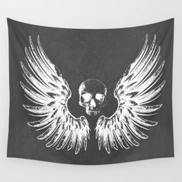 Grey & White Rock Angel Wings Skull Wall Tapestry