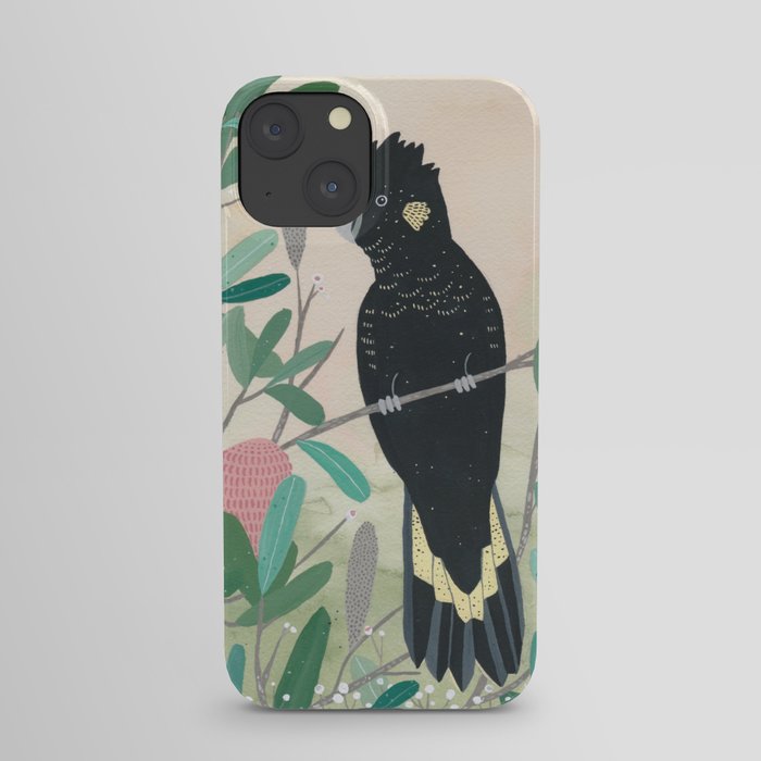 Black cockatoo in the wattle iPhone Case