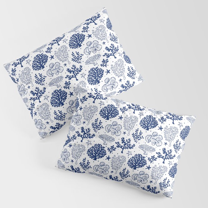 Blue Coral Silhouette Pattern Pillow Sham
