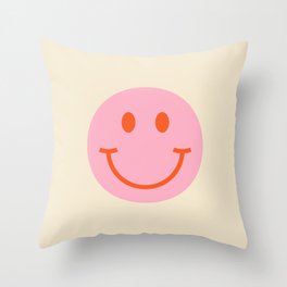 70s Retro Pink Smiley Face Throw Pillow