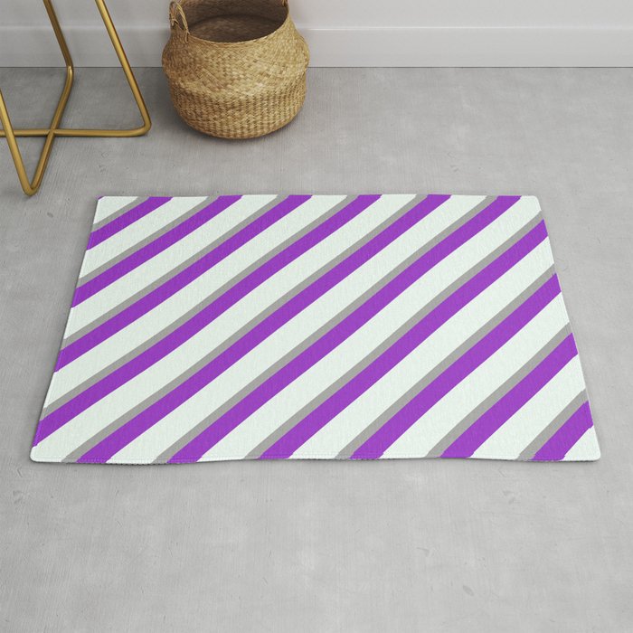 Dark Gray, Dark Orchid, and Mint Cream Colored Lined/Striped Pattern Rug
