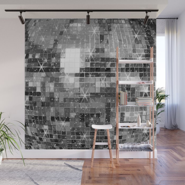 Twinkle Silver Disco Ball All Over Pattern  Wall Mural