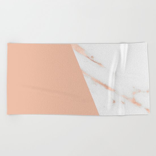 Marble Geometric Rose Gold Pink Quartz Beach Towel